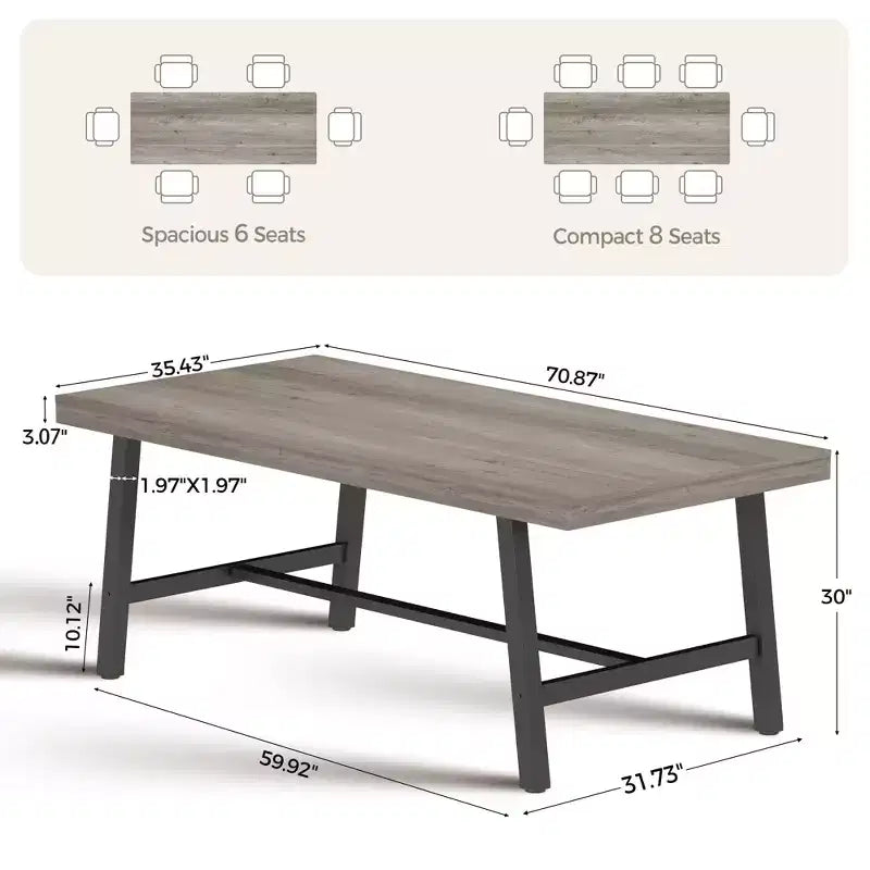 71 Large Dining Table, Farmhouse Dining Table for 8-12, Brown Wood 6-10 Seater w/Adjustable Feet, Kitchen/Dining/Living Room