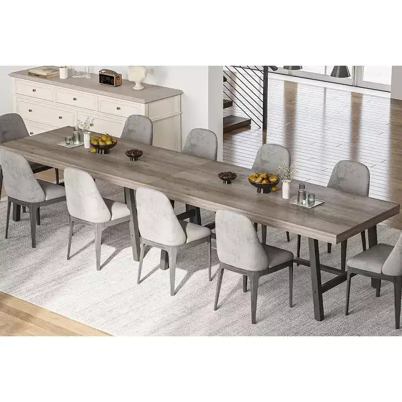 71 Large Dining Table, Farmhouse Dining Table for 8-12, Brown Wood 6-10 Seater w/Adjustable Feet, Kitchen/Dining/Living Room