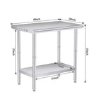 Werkbank van roestvrij staal, commerciële keukenwerktafel met 2 niveaus, planken en haken, robuuste werkbank, geschikt voor restaurants en garages