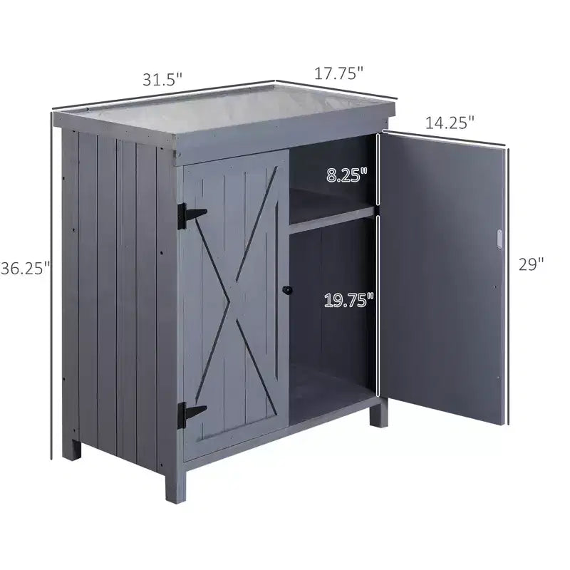 Outdoor Storage Cabinet, Outdoor Tool Shed with Galvanized Top and Two Shelves for Yard Tools or Pool Accessories, Gray