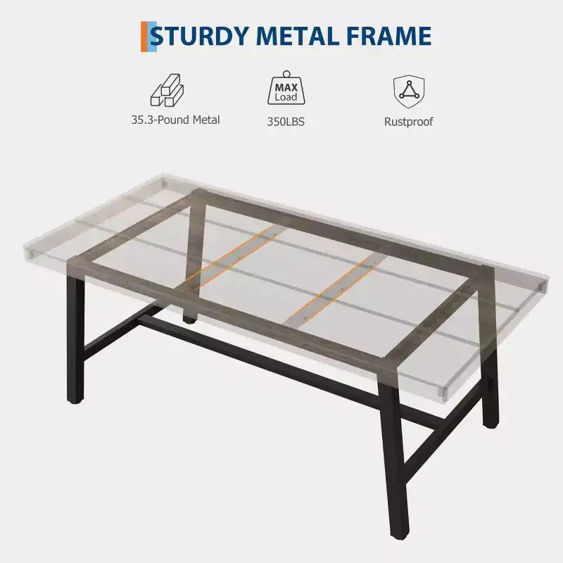 Industrial Rustic Dining Table for 4-6 63 Rectangular Tabletop with Heavy-Duty Metal Legs Durable & Easy to Assemble Kitchen