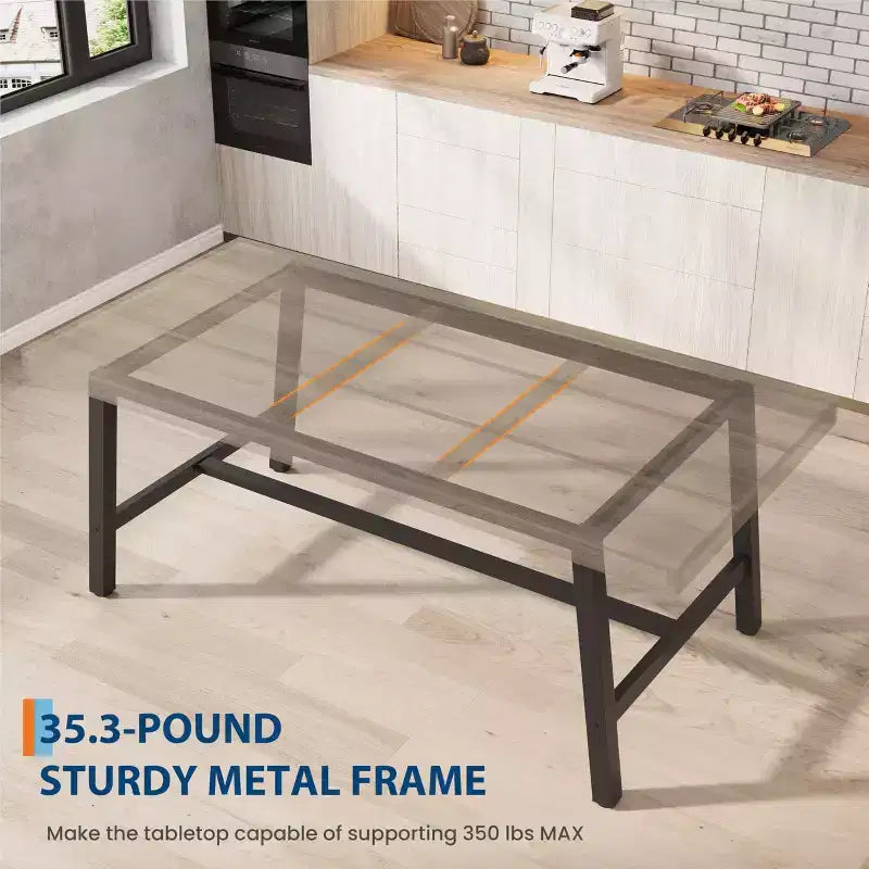 Industrial Rustic Dining Table for 4-6 63 Rectangular Tabletop with Heavy-Duty Metal Legs Durable & Easy to Assemble Kitchen