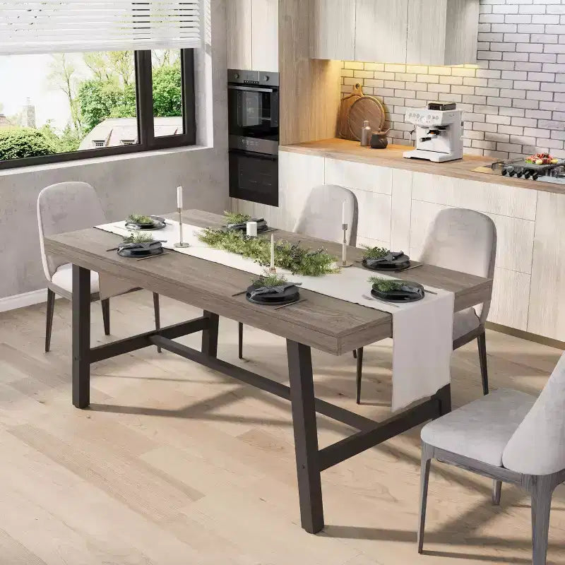 Industrial Rustic Dining Table for 4-6 63 Rectangular Tabletop with Heavy-Duty Metal Legs Durable & Easy to Assemble Kitchen
