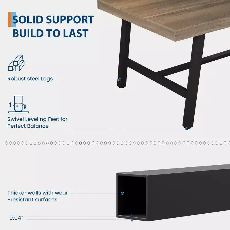 Industrial Rustic Dining Table for 4-6 63 Rectangular Tabletop with Heavy-Duty Metal Legs Durable & Easy to Assemble Kitchen