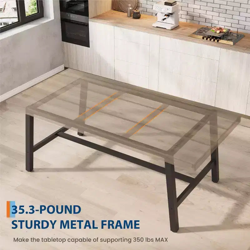 Industrial Rustic Dining Table for 4-6 63 Rectangular Tabletop with Heavy-Duty Metal Legs Durable & Easy to Assemble Kitchen