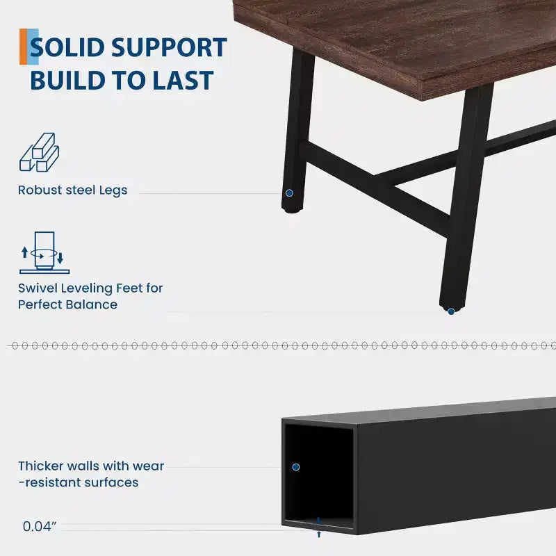 Industrial Rustic Dining Table for 4-6 63 Rectangular Tabletop with Heavy-Duty Metal Legs Durable & Easy to Assemble Kitchen
