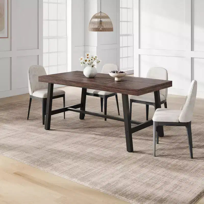 Industrial Rustic Dining Table for 4-6 63 Rectangular Tabletop with Heavy-Duty Metal Legs Durable & Easy to Assemble Kitchen