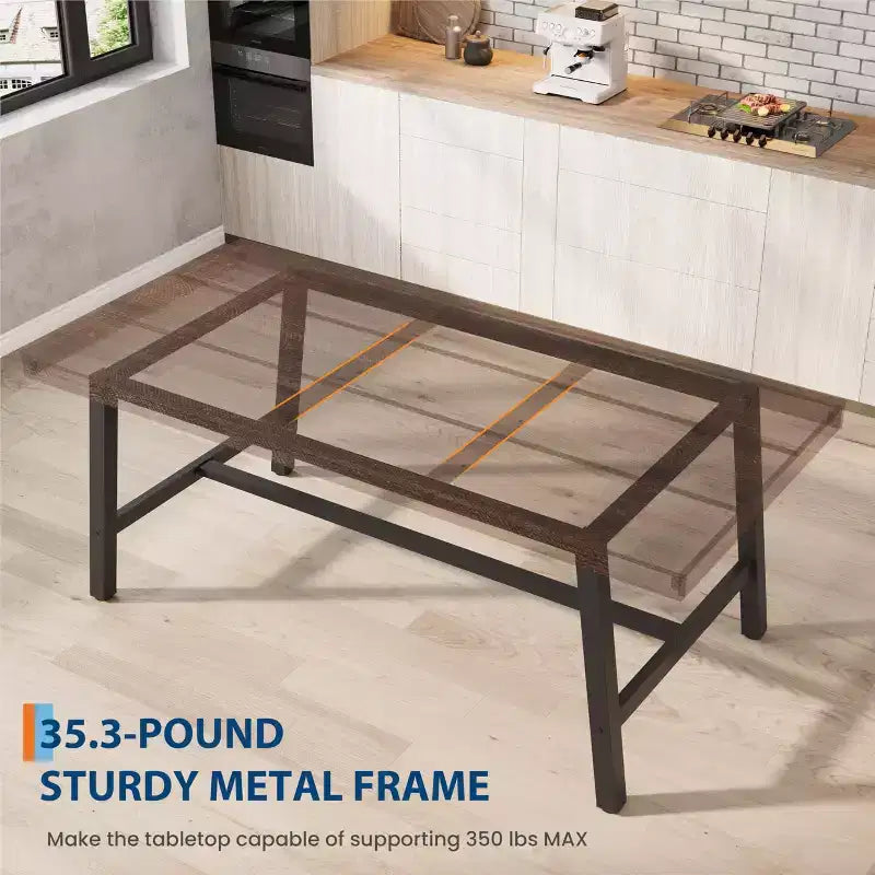 Industrial Rustic Dining Table for 4-6 63 Rectangular Tabletop with Heavy-Duty Metal Legs Durable & Easy to Assemble Kitchen