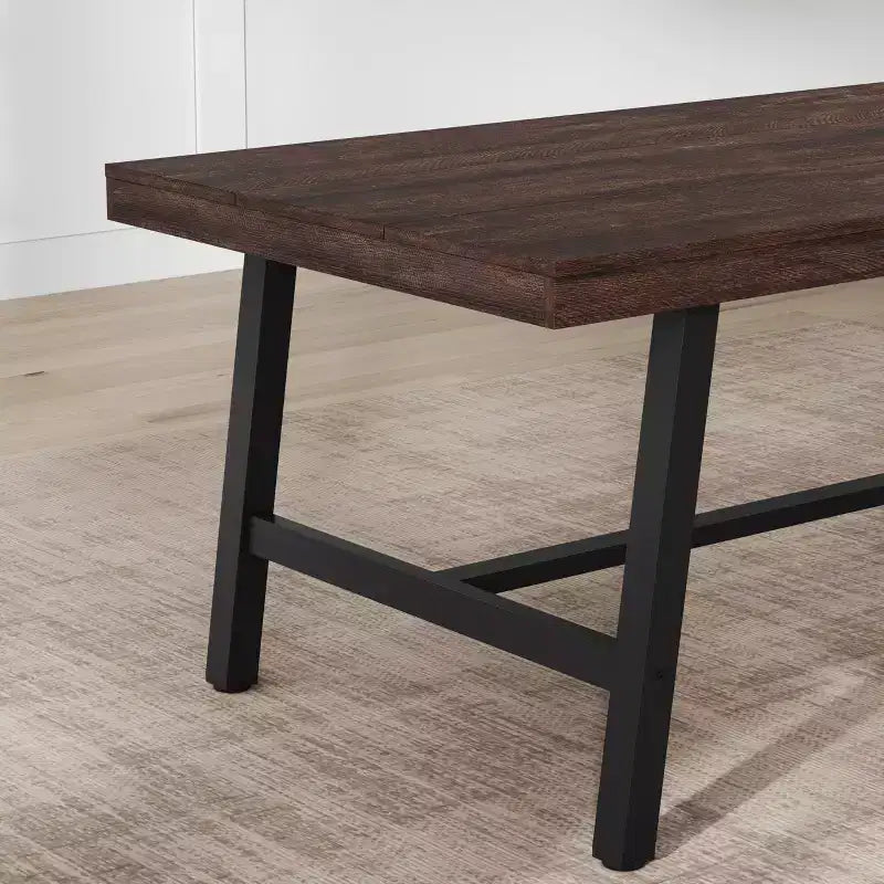 Industrial Rustic Dining Table for 4-6 63 Rectangular Tabletop with Heavy-Duty Metal Legs Durable & Easy to Assemble Kitchen