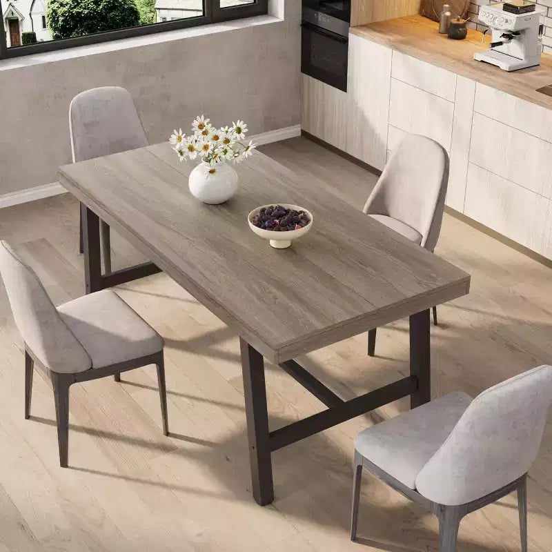 Industrial Rustic Dining Table for 4-6 63 Rectangular Tabletop with Heavy-Duty Metal Legs Durable & Easy to Assemble Kitchen