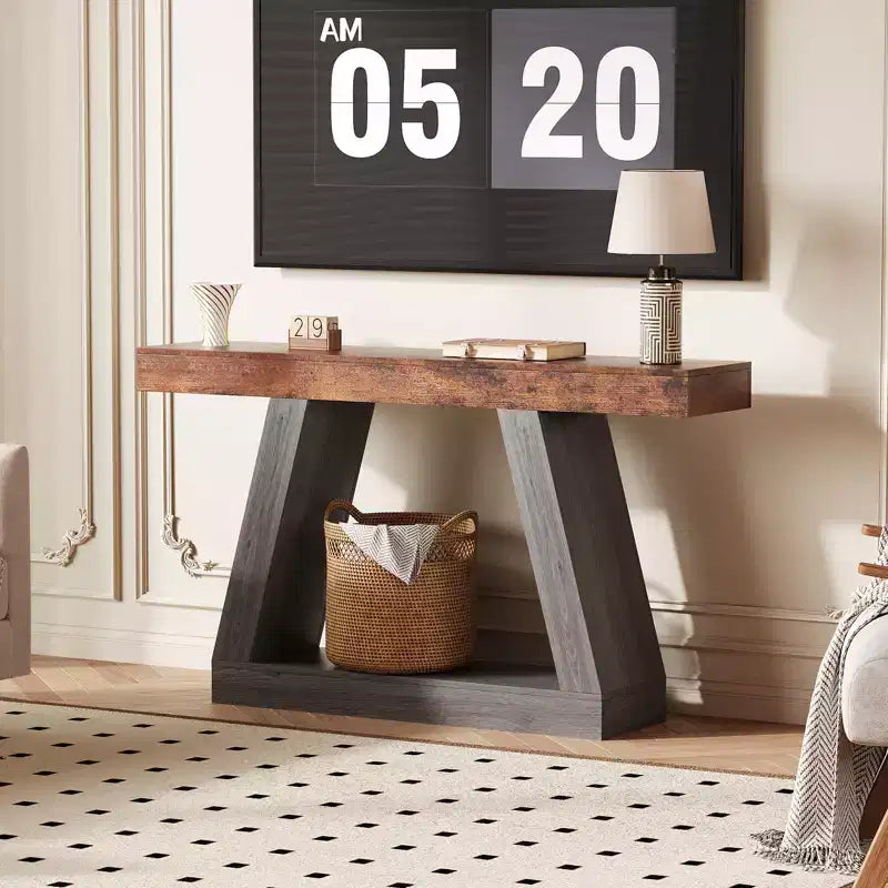 55 Inch Narrow Console Table - 2-Tier Entryway Sofa Table for Hallway, Living Room, Foyer, Office - Slim Behind Couch Side Table