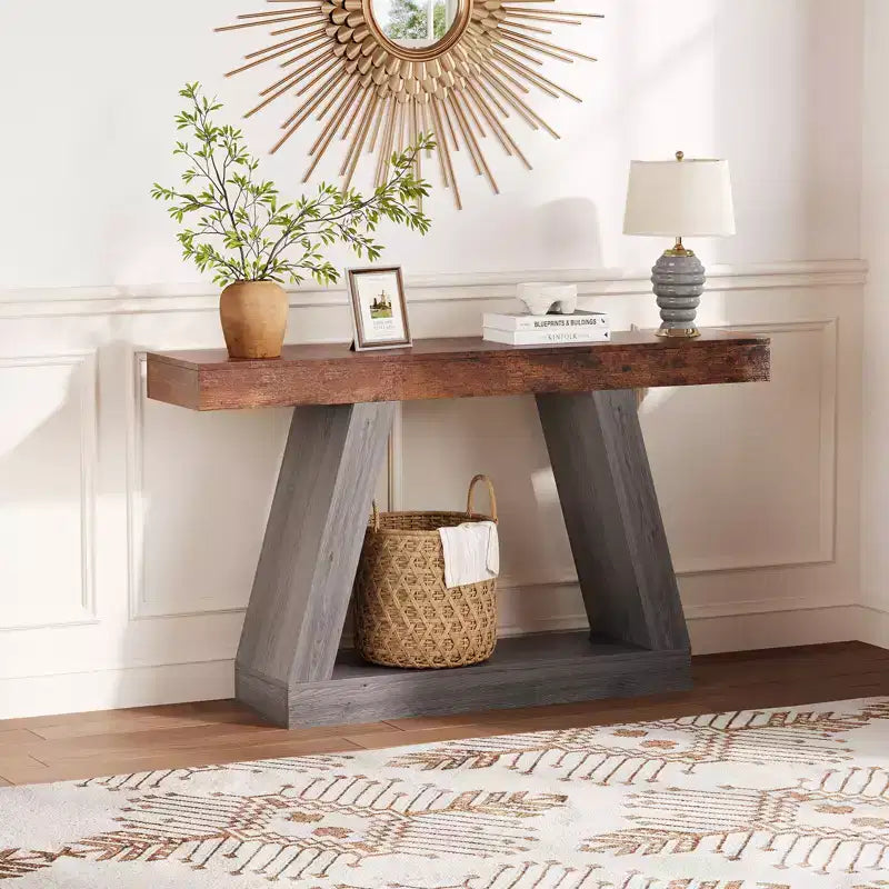 55 Inch Narrow Console Table - 2-Tier Entryway Sofa Table for Hallway, Living Room, Foyer, Office - Slim Behind Couch Side Table