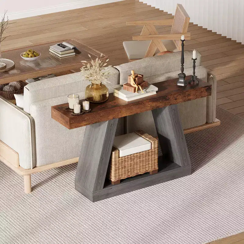 55 Inch Narrow Console Table - 2-Tier Entryway Sofa Table for Hallway, Living Room, Foyer, Office - Slim Behind Couch Side Table