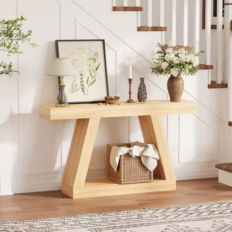 55 Inch Narrow Console Table - 2-Tier Entryway Sofa Table for Hallway, Living Room, Foyer, Office - Slim Behind Couch Side Table