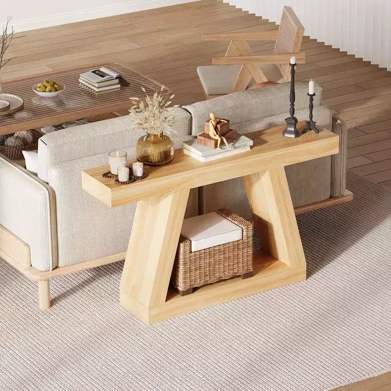 55 Inch Narrow Console Table - 2-Tier Entryway Sofa Table for Hallway, Living Room, Foyer, Office - Slim Behind Couch Side Table