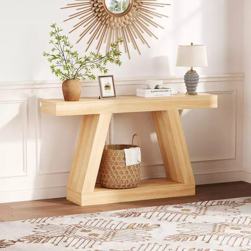 55 Inch Narrow Console Table - 2-Tier Entryway Sofa Table for Hallway, Living Room, Foyer, Office - Slim Behind Couch Side Table