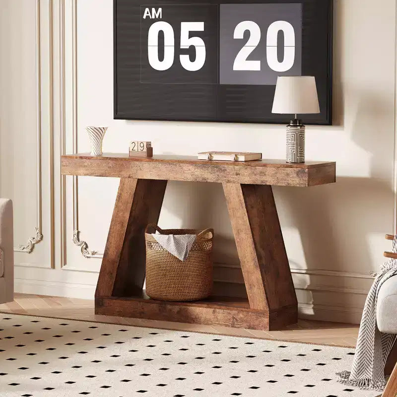 55 Inch Narrow Console Table - 2-Tier Entryway Sofa Table for Hallway, Living Room, Foyer, Office - Slim Behind Couch Side Table