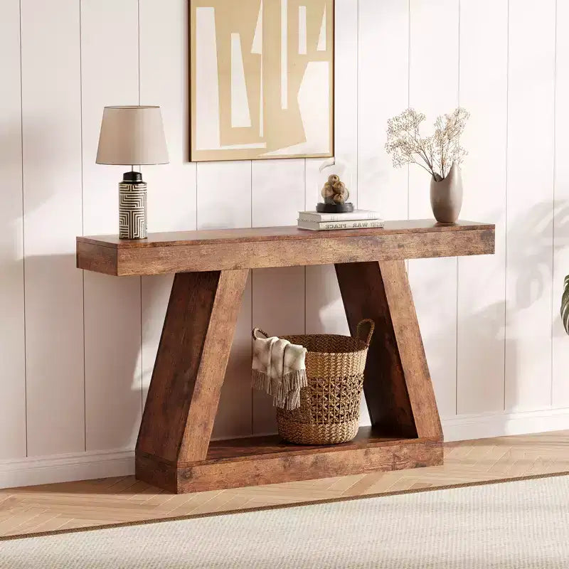 55 Inch Narrow Console Table - 2-Tier Entryway Sofa Table for Hallway, Living Room, Foyer, Office - Slim Behind Couch Side Table