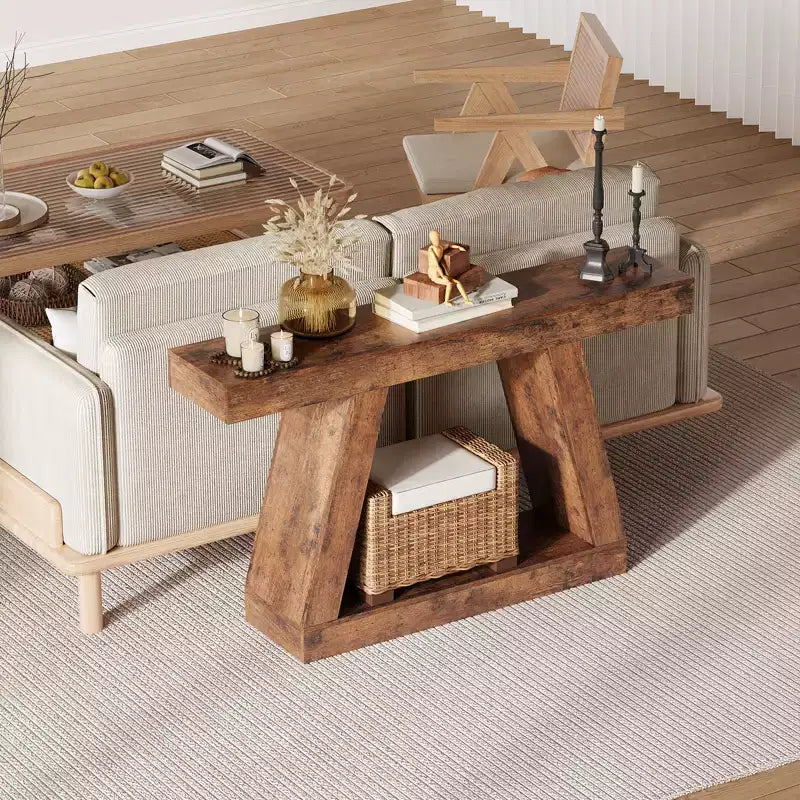 55 Inch Narrow Console Table - 2-Tier Entryway Sofa Table for Hallway, Living Room, Foyer, Office - Slim Behind Couch Side Table