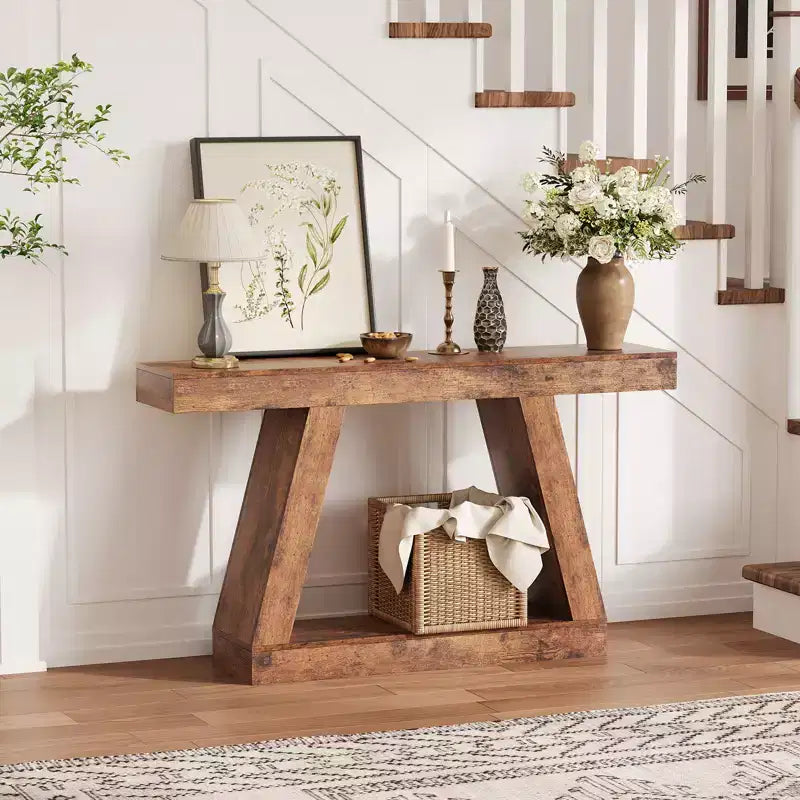 55 Inch Narrow Console Table - 2-Tier Entryway Sofa Table for Hallway, Living Room, Foyer, Office - Slim Behind Couch Side Table