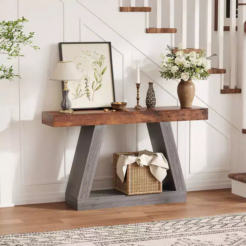 55 Inch Narrow Console Table - 2-Tier Entryway Sofa Table for Hallway, Living Room, Foyer, Office - Slim Behind Couch Side Table