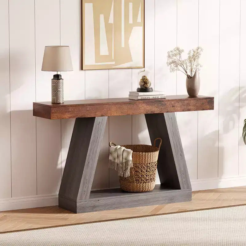 55 Inch Narrow Console Table - 2-Tier Entryway Sofa Table for Hallway, Living Room, Foyer, Office - Slim Behind Couch Side Table