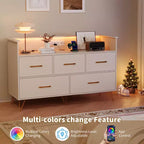 Commode moderne pour chambre, meuble de rangement en bois avec éclairage LED et station de recharge, commode blanche pour dressing, couloir et entrée
