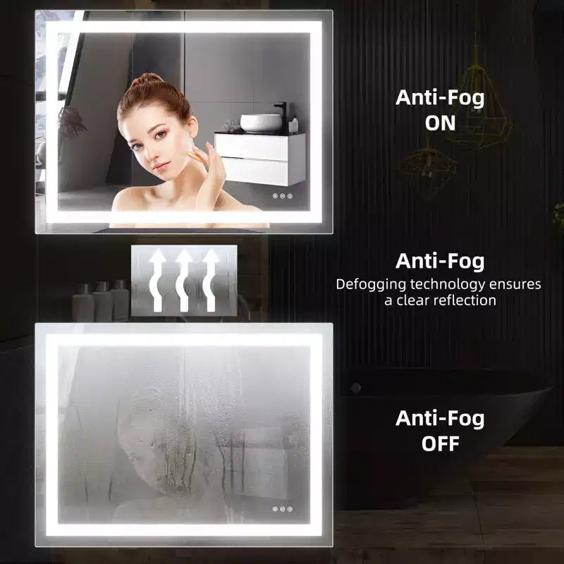 Double LED Backlit Bathroom Mirror Modern Vanity Wall Mirror with Anti-Fog, Shatter-Proof Glass, Memory Function, Horizontal or Vertical Mount