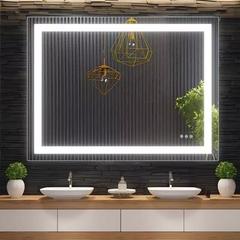 Double LED Backlit Bathroom Mirror Modern Vanity Wall Mirror with Anti-Fog, Shatter-Proof Glass, Memory Function, Horizontal or Vertical Mount