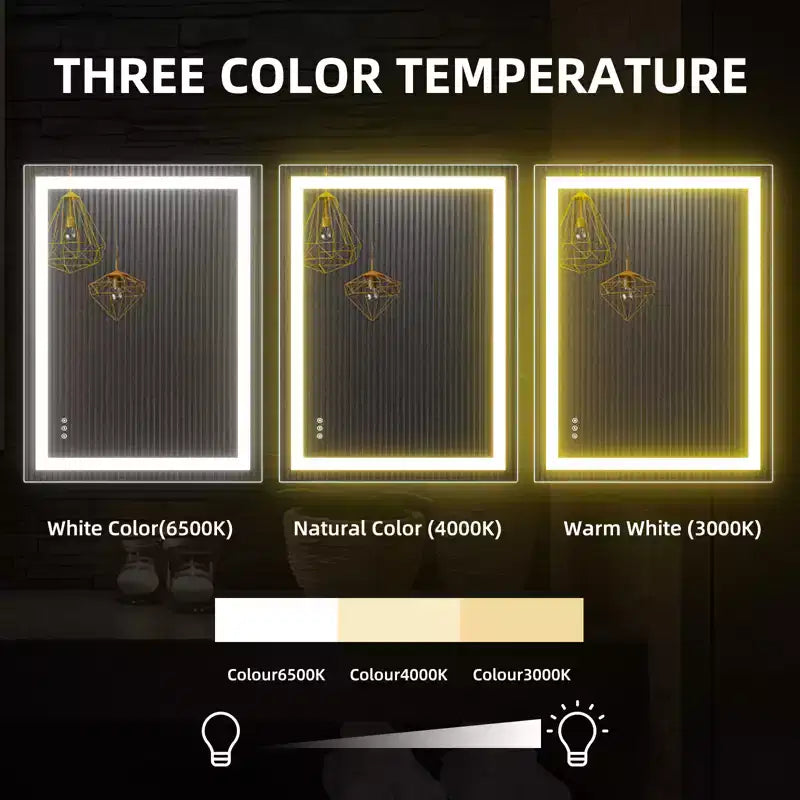 Double LED Backlit Bathroom Mirror Modern Vanity Wall Mirror with Anti-Fog, Shatter-Proof Glass, Memory Function, Horizontal or Vertical Mount