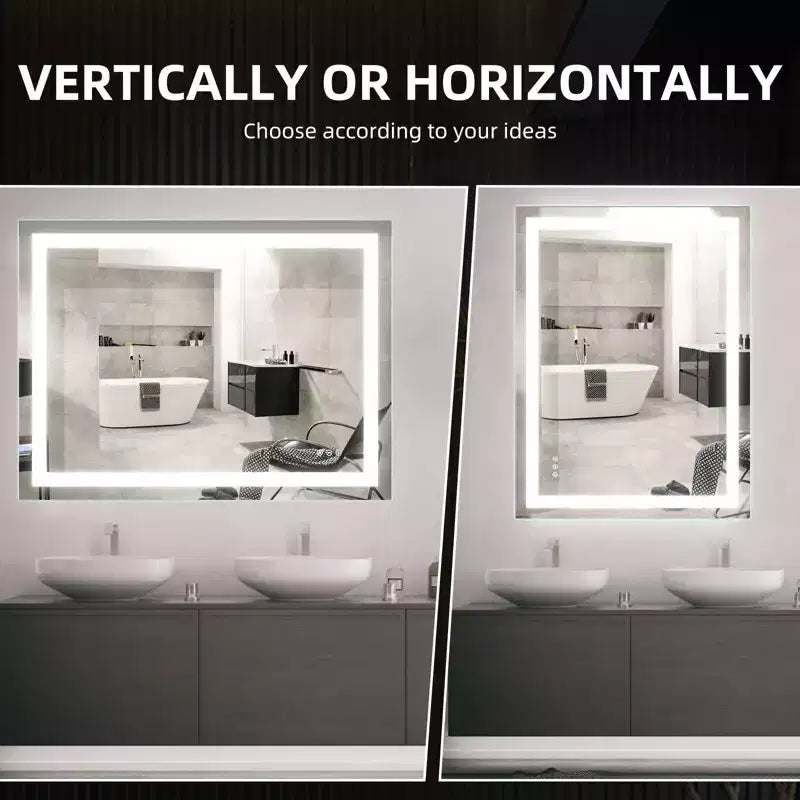 Double LED Backlit Bathroom Mirror Modern Vanity Wall Mirror with Anti-Fog, Shatter-Proof Glass, Memory Function, Horizontal or Vertical Mount