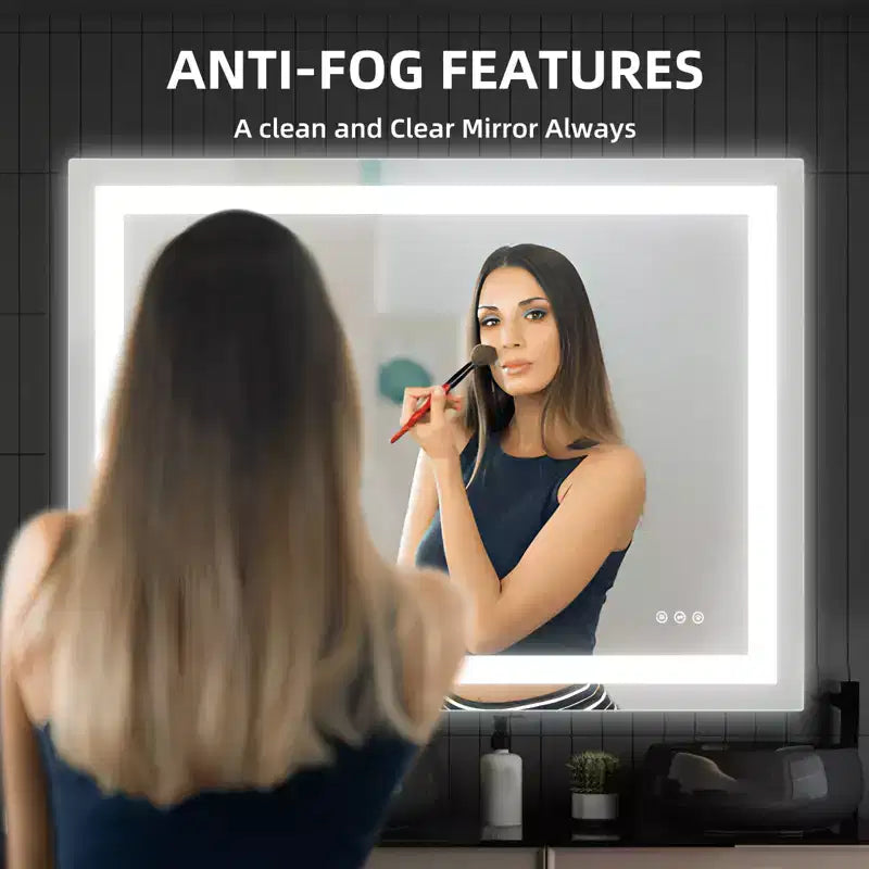 Double LED Backlit Bathroom Mirror Modern Vanity Wall Mirror with Anti-Fog, Shatter-Proof Glass, Memory Function, Horizontal or Vertical Mount