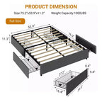 Bedframe met platform en 4 opbergladen, bekleed met stof, houten lattenbodem, geen boxspring nodig, geruisloos, eenvoudig te monteren