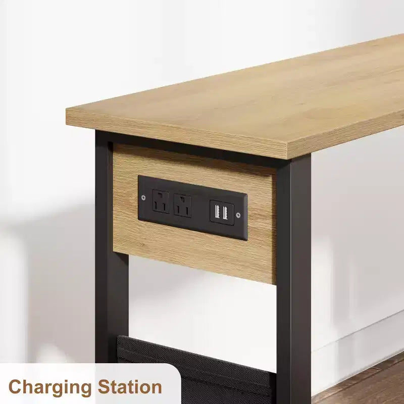 360 Rotating Sofa Side Table 2-Tier Movable End Table Extra Storage Pocket, 6 Lockable Swivel Wheels, Versatile Couch Table