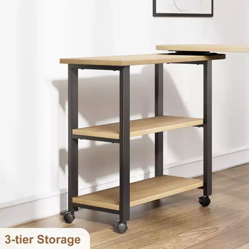 360 Rotating Sofa Side Table 2-Tier Movable End Table Extra Storage Pocket, 6 Lockable Swivel Wheels, Versatile Couch Table