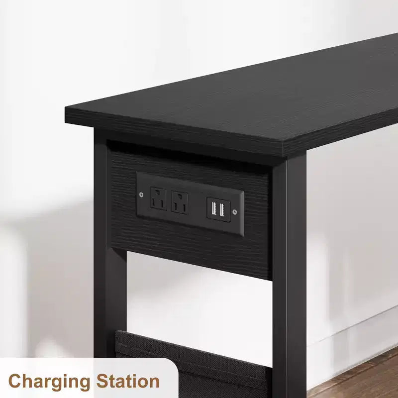 360 Rotating Sofa Side Table 2-Tier Movable End Table Extra Storage Pocket, 6 Lockable Swivel Wheels, Versatile Couch Table