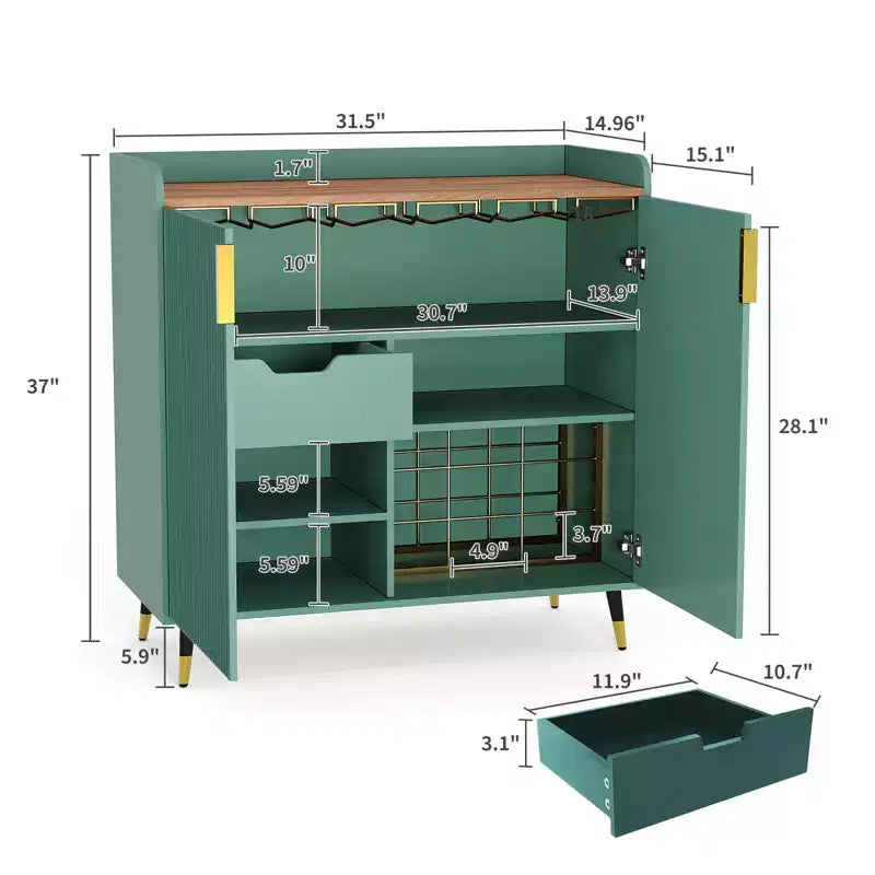 Wine Cabinet, Wine Bar Cabinet with Fluted Doors, Modern Small Buffet Sideboard with Wine Rack & Glass Holders