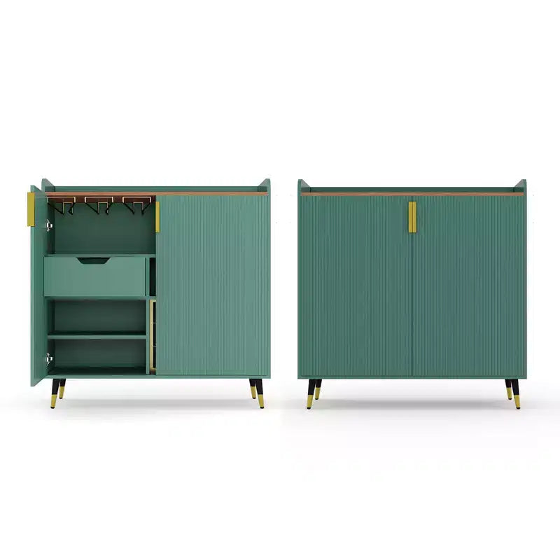 Wine Cabinet, Wine Bar Cabinet with Fluted Doors, Modern Small Buffet Sideboard with Wine Rack & Glass Holders