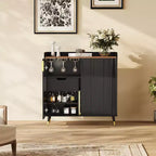 Wijnkast, wijnbar-kast met geribbelde deuren, modern klein buffetdressoir met wijnrek en glashouders