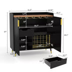 Wijnkast, wijnbar-kast met geribbelde deuren, modern klein buffetdressoir met wijnrek en glashouders