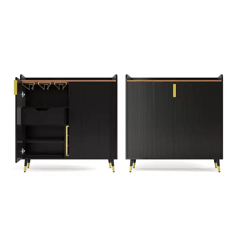 Wine Cabinet, Wine Bar Cabinet with Fluted Doors, Modern Small Buffet Sideboard with Wine Rack & Glass Holders