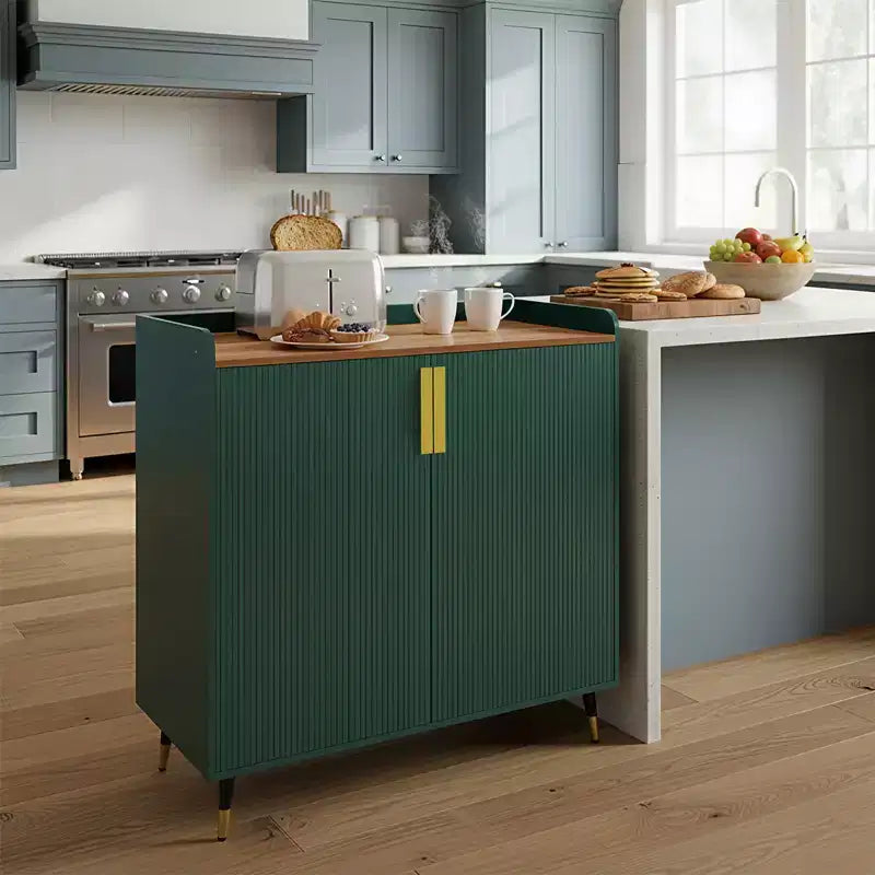 Wine Cabinet, Wine Bar Cabinet with Fluted Doors, Modern Small Buffet Sideboard with Wine Rack & Glass Holders