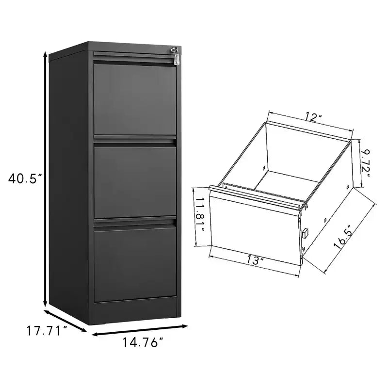3/4 Drawer File Cabinet with Lock, Vertical File Cabinets for Home Office, Metal Filing Cabinets, Heavy Duty Steel Lockable Filing Storage Cabinet