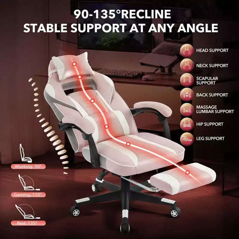 Big and Tall Office Chair, High Back Leather Gaming Chair with Footrest, Ergonomic Computer Chair with/Lumbar Support & Headrest