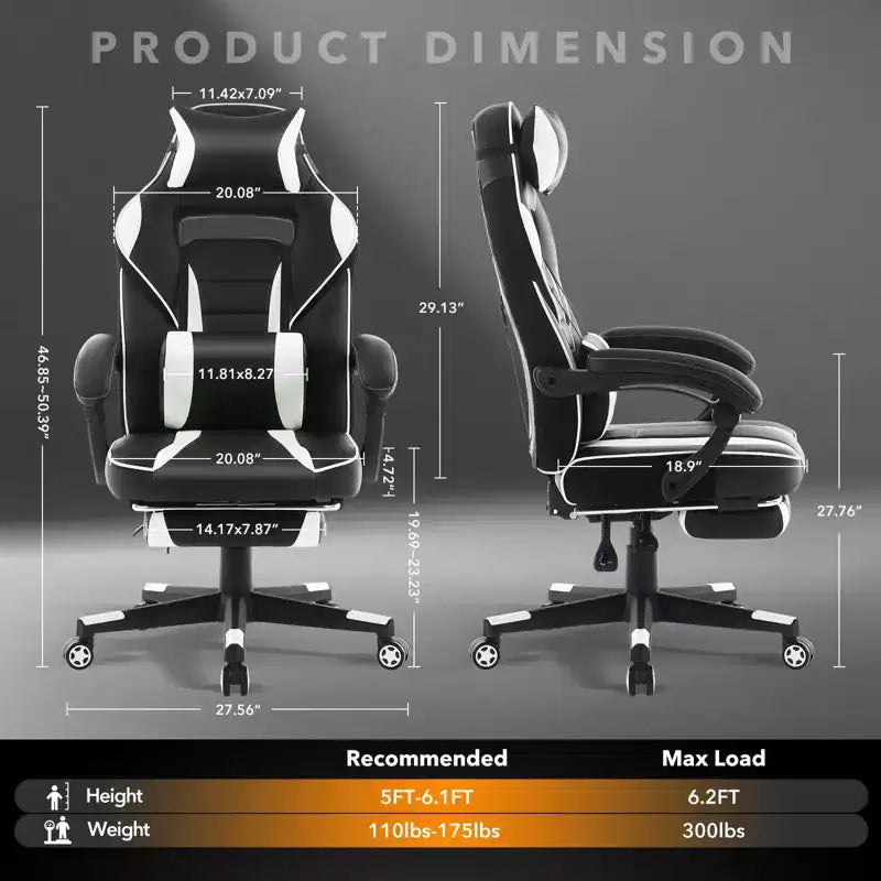 Big and Tall Office Chair, High Back Leather Gaming Chair with Footrest, Ergonomic Computer Chair with/Lumbar Support & Headrest