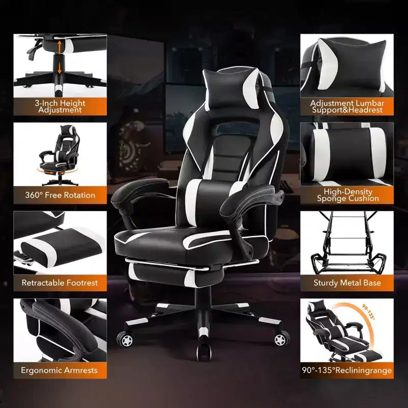 Big and Tall Office Chair, High Back Leather Gaming Chair with Footrest, Ergonomic Computer Chair with/Lumbar Support & Headrest