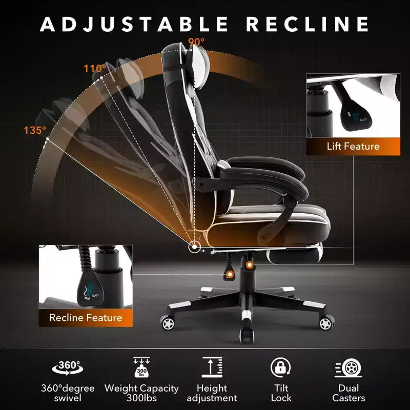 Big and Tall Office Chair, High Back Leather Gaming Chair with Footrest, Ergonomic Computer Chair with/Lumbar Support & Headrest