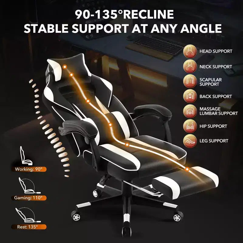 Big and Tall Office Chair, High Back Leather Gaming Chair with Footrest, Ergonomic Computer Chair with/Lumbar Support & Headrest