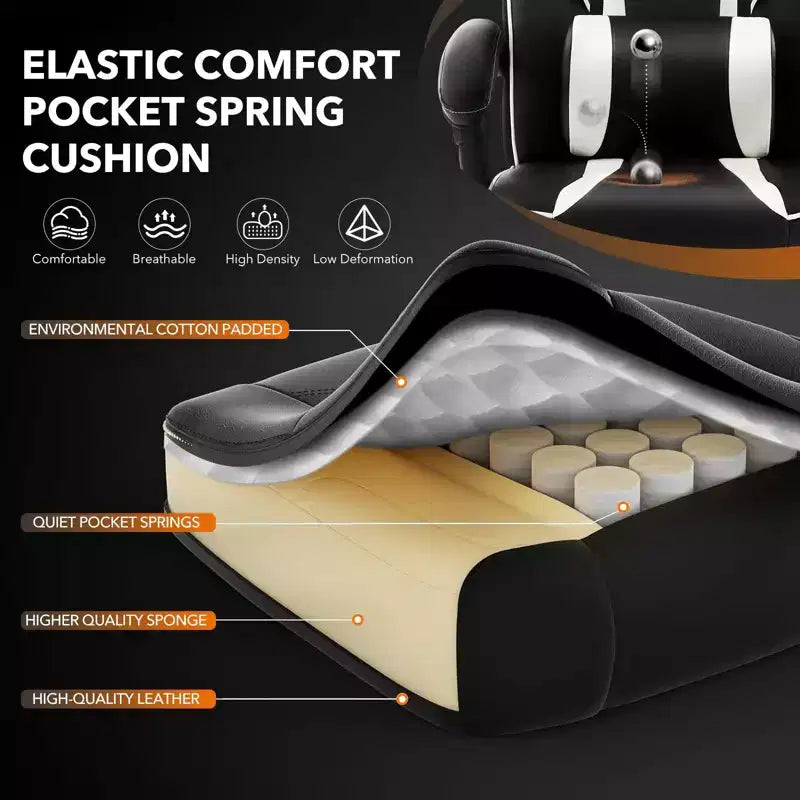 Big and Tall Office Chair, High Back Leather Gaming Chair with Footrest, Ergonomic Computer Chair with/Lumbar Support & Headrest