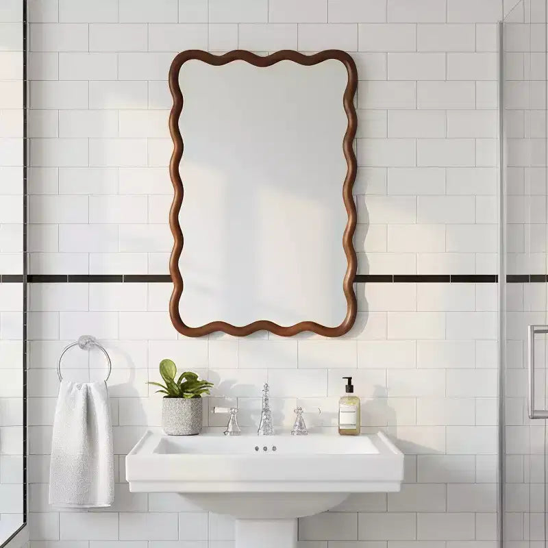 Specchio Decorativo Rettangolare da Parete 20 x 30 con Cornice in Legno Massello, Specchio d'Accento per Bagno o Ingresso